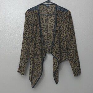 Fashion Web Woman’s Animal Print Open Front Cardigan W/faux Leather black trim L